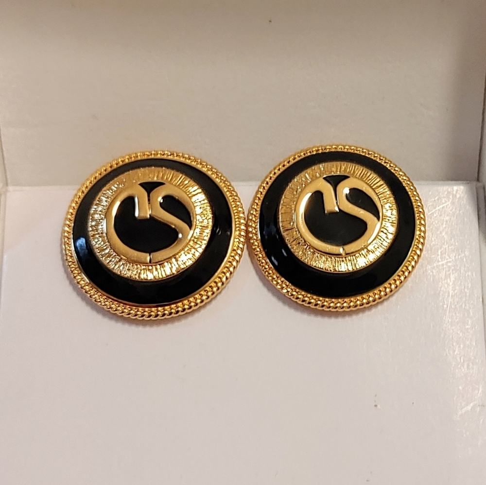 Vintage St. John Gold and Black Clip-on Earrings
